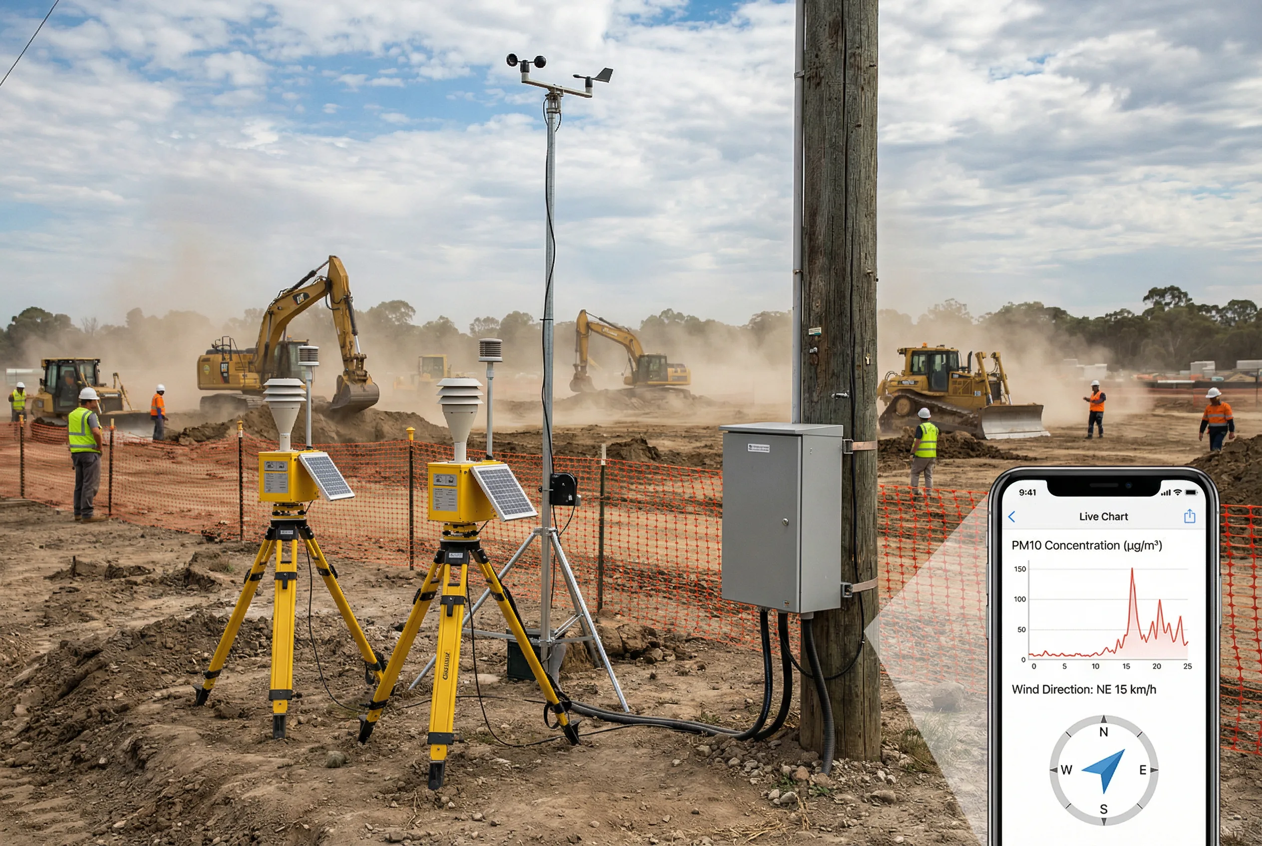 Construction zone dust monitoring with mobile app