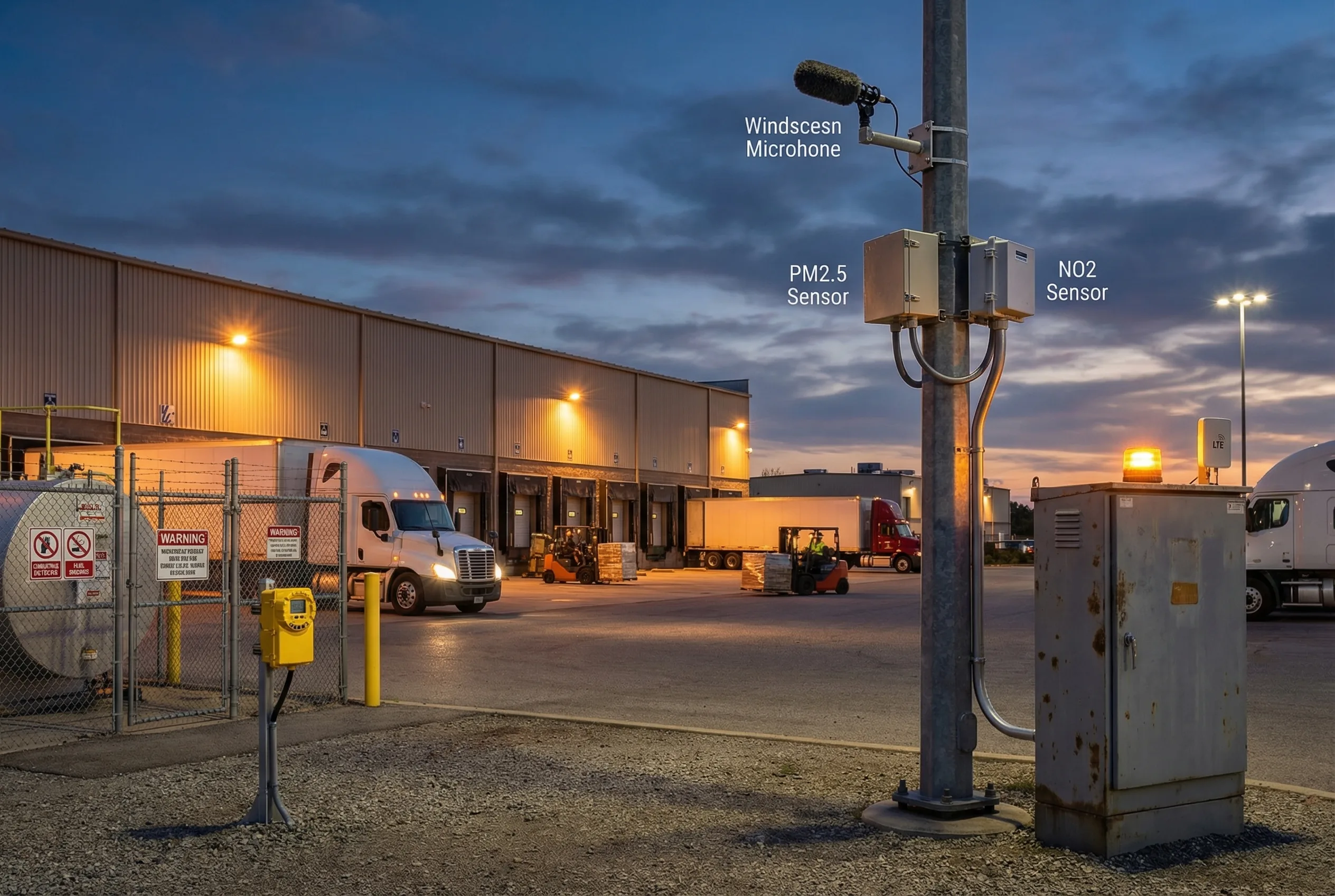 Logistics yard monitoring with noise, PM, NO2 and gas sensors